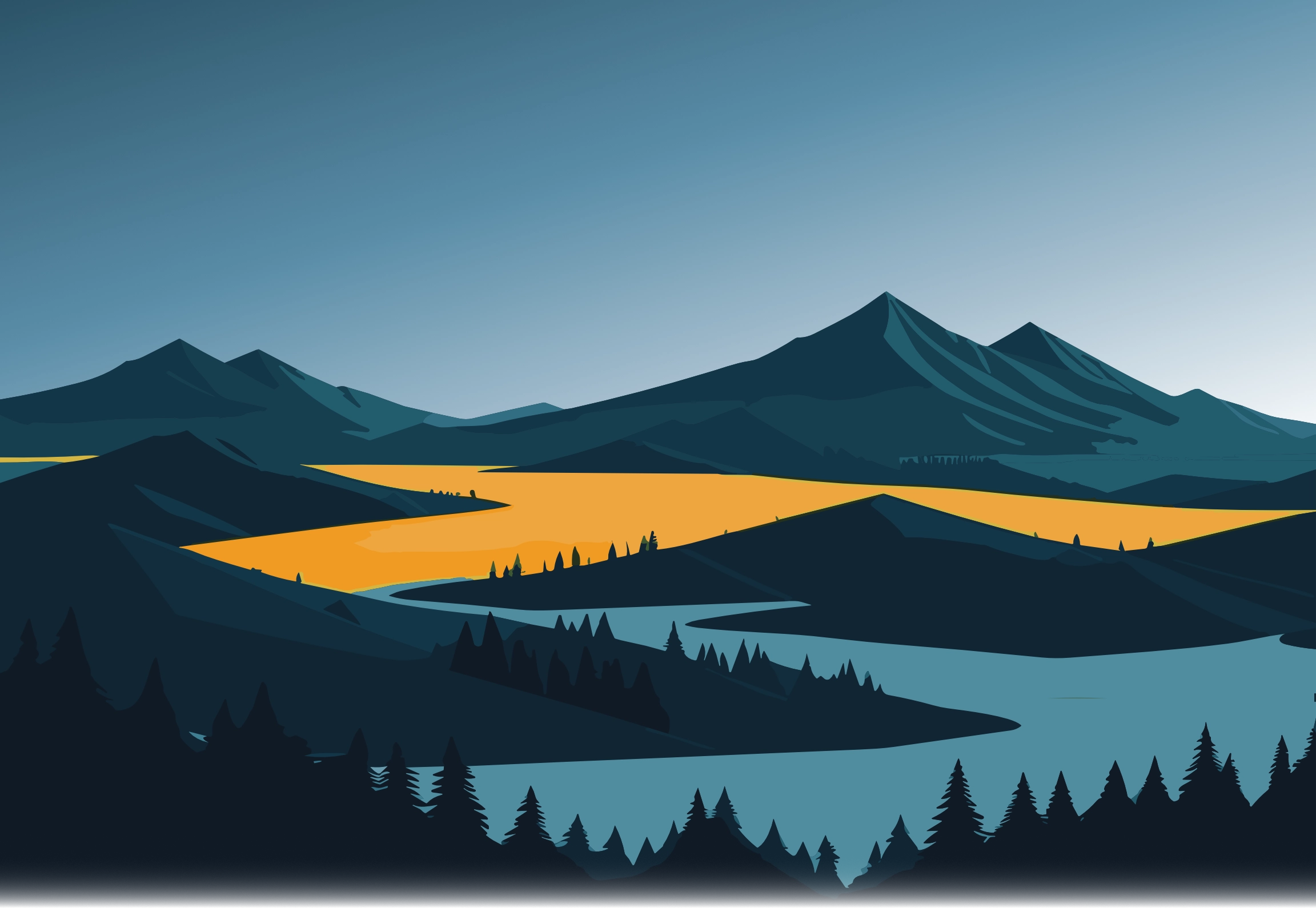 Background Image - Hills, fields and river